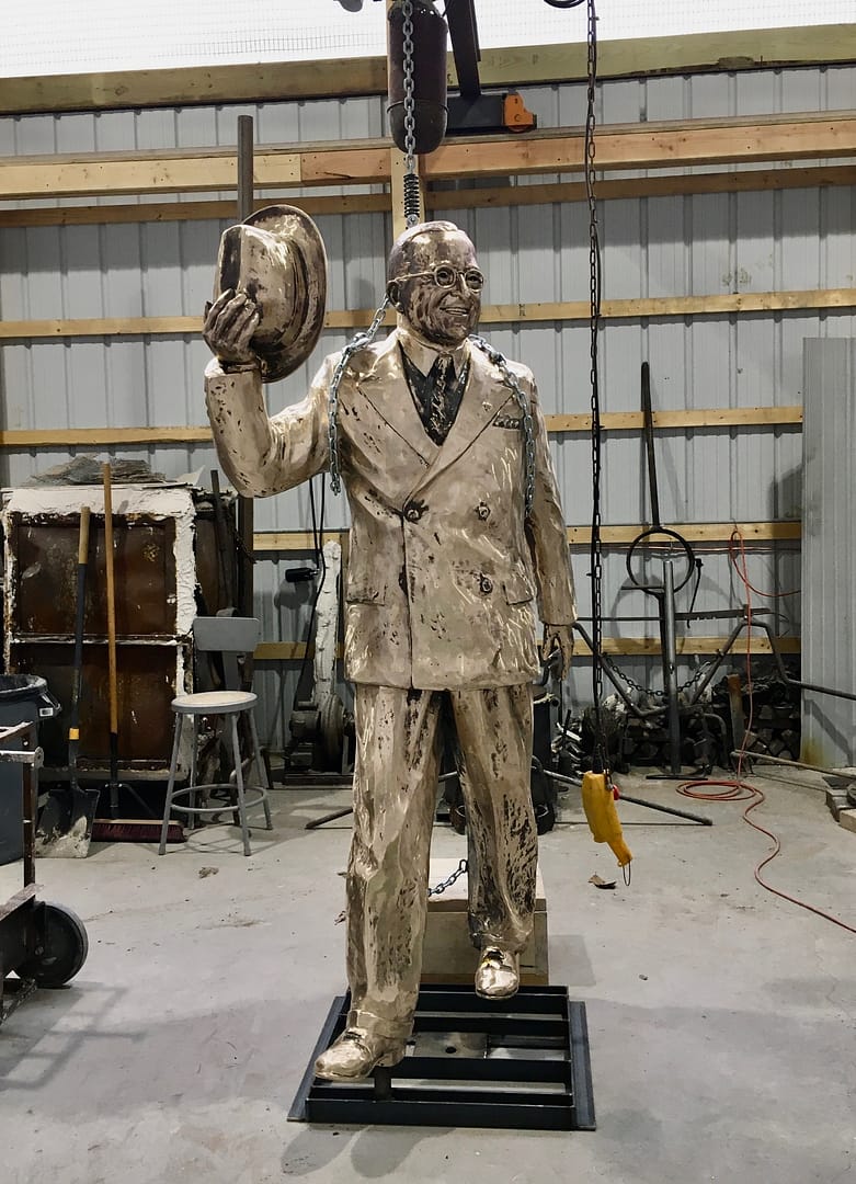 A studio/foundry view of the bronze nearing completion.